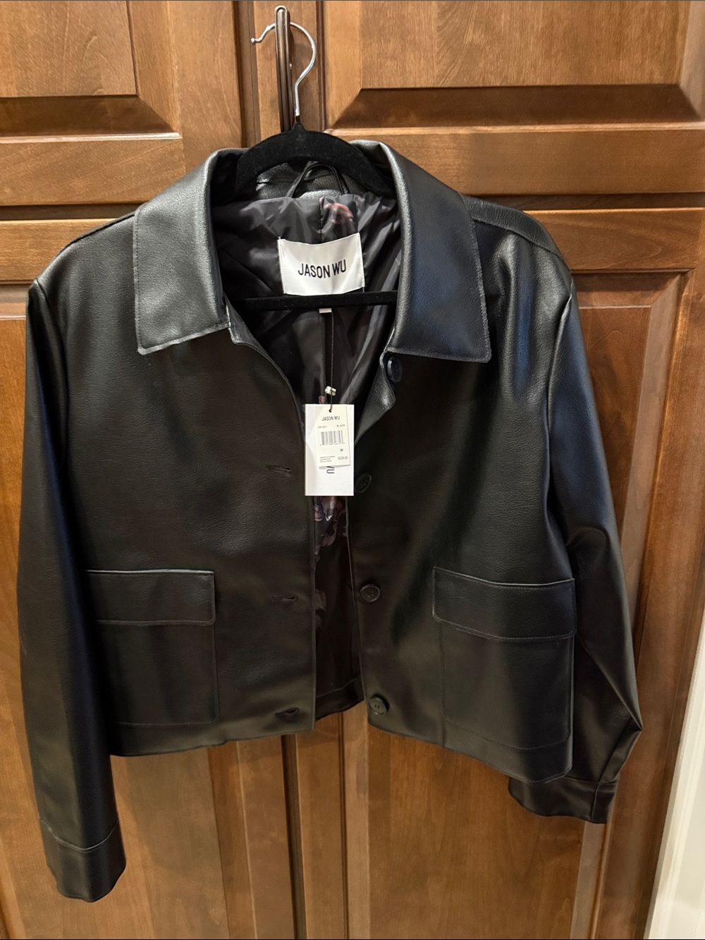 Jason Wu Black Faux Leather Cropped Jacket with Patch Pockets - NWT